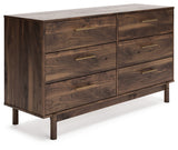 Calverson Contemporary 6 Drawer Dresser with Burnished Goldtone Pulls, Dark Brown