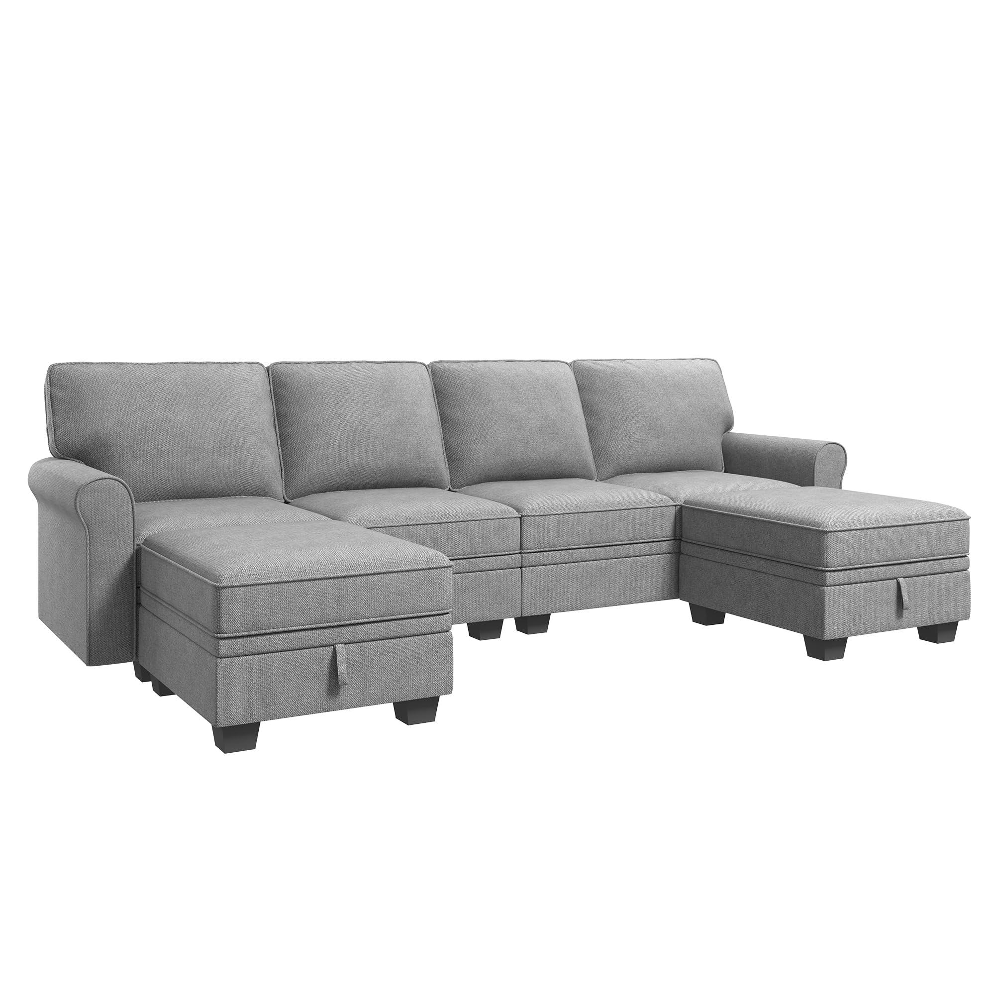 Convertible Sectional Sofa with Storage Seat 6 Seat Sofa with Reversible Chaise U Shaped