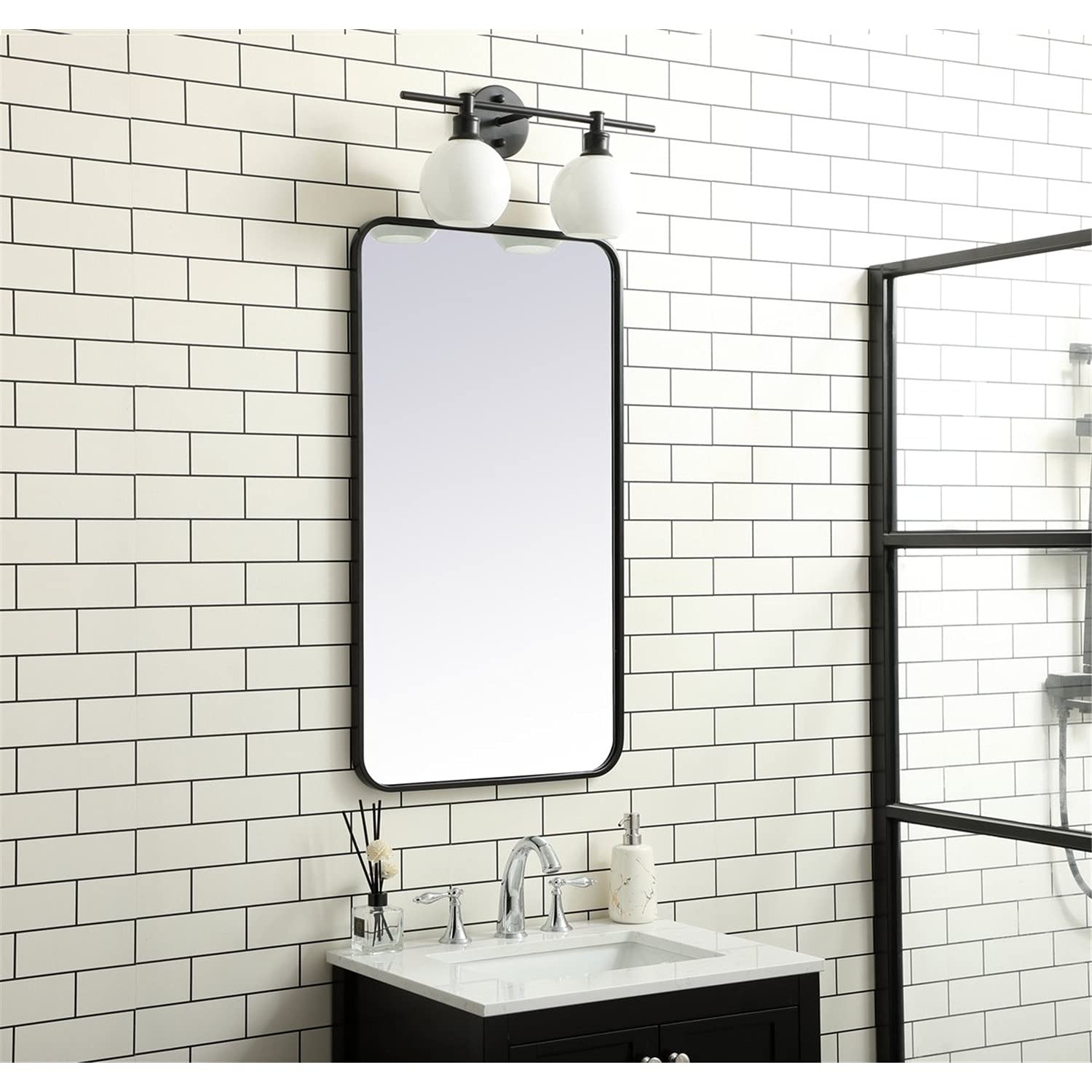 Evermore  Soft Corner Metal Rectangular Mirror in Black