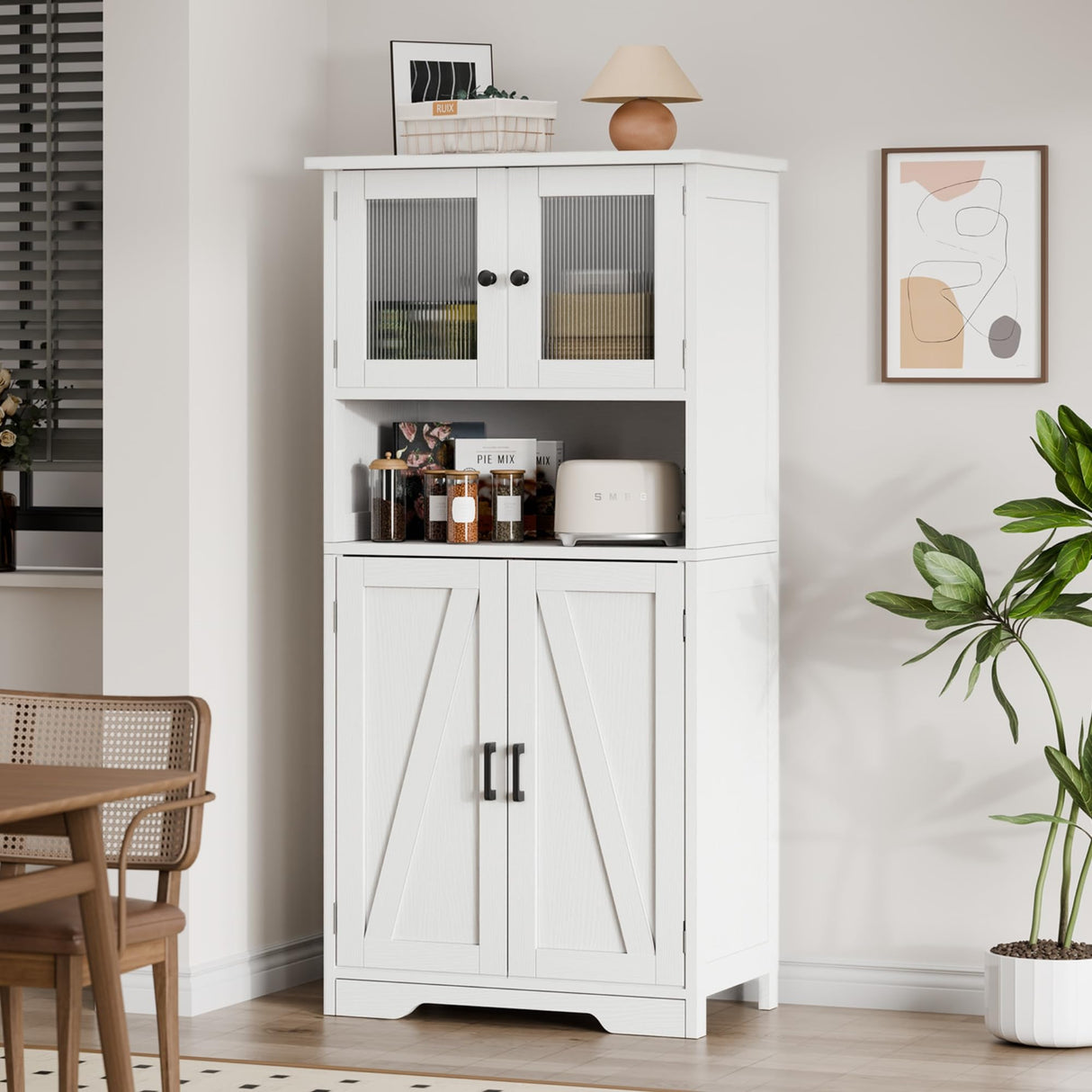 Bathroom Cabinet, 50.4" Storage Cabinet with Glass Doors and Adjustable Shelves