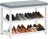 Shoe Bench, Wood Shoe Rack Bench with Cushion Seat, PU Seat Shoe Storage Organizer