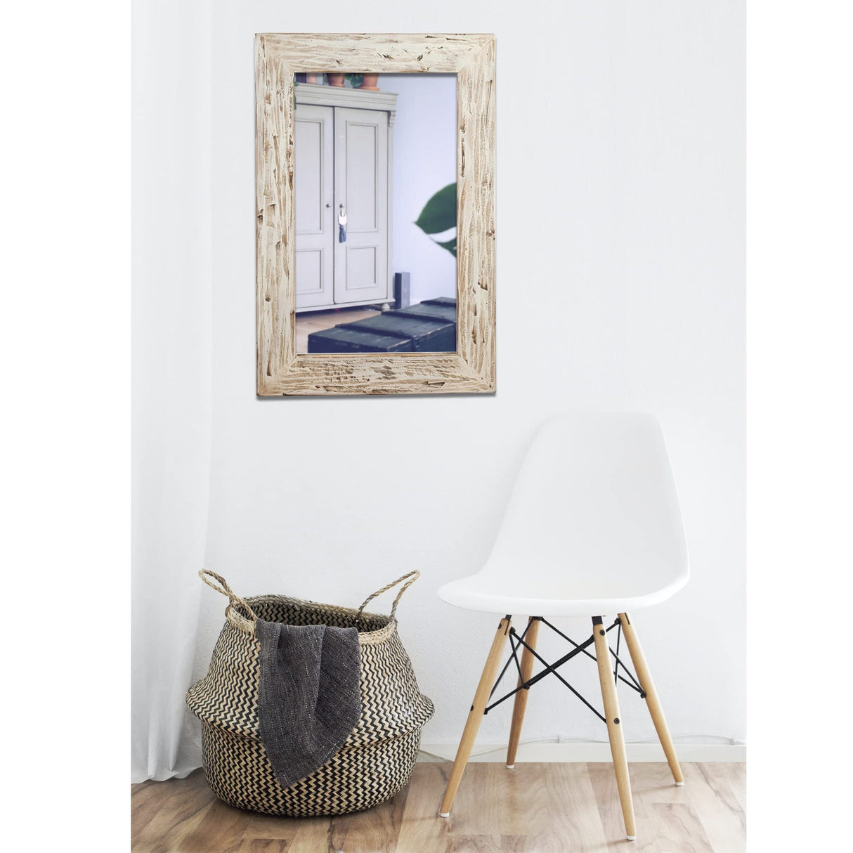 Rectangular Solid Lime Wood, Cream Finish W60xDP3xH90 cm Sized Wall Mirror