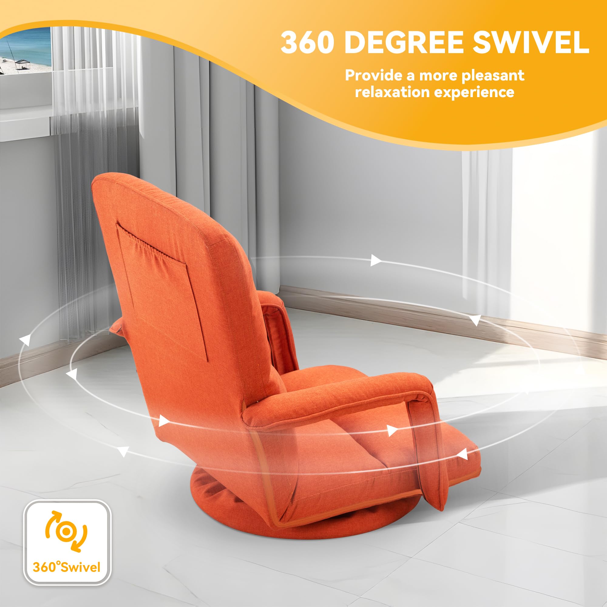 360° Swivel Floor Gaming Chair with Adjustable Backrest