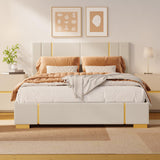 Upgrade Queen Bed Frame, Upholstered Platform Bed Frame with Modern Headboard,