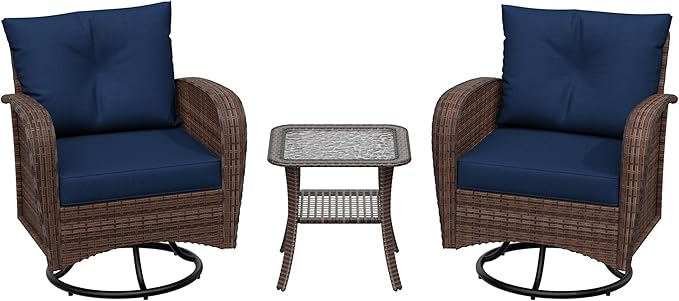 3 Pieces Conversation Furniture Set of Patio Swivel Rocking Chairs and End Table