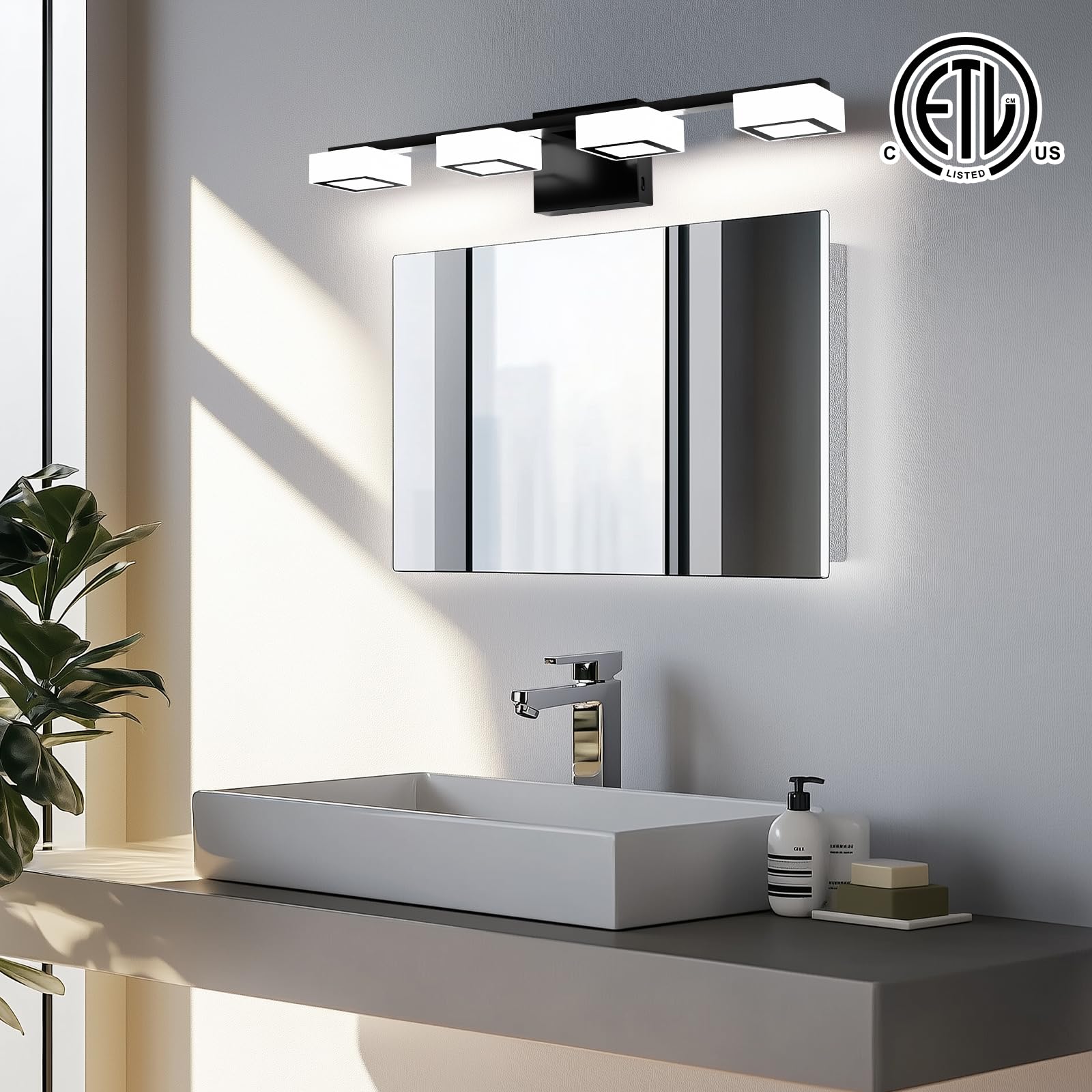 LED Modern Bathroom Light Fixtures, 4-Light Dimmable 5CCT Vanity Lights