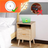 Rattan Nightstands Set of 2 with Wireless Charging Station Modern Bedside Tables with