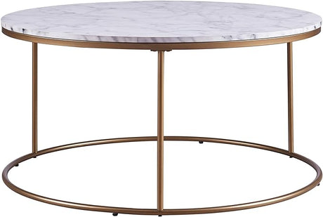 Versanora Marmo Round Circle Shape Coffee Side End Table with Faux Marble Top