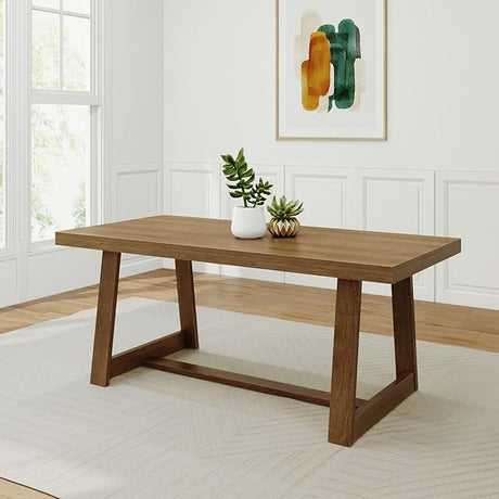 72 Inch Farmhouse Dining Table, Solid Wood Rustic Kitchen Table, Large Wooden Rectangular Dinner