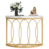 Half Moon Gold Console Table, 43 Inch Modern Faux Marble Entryway Table,