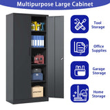 72 Inch Tall Metal Storage Cabinet, Black Garage Tool Steel Locking Cabinet