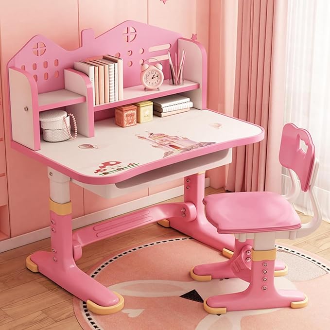 Desk and Chair Set, Study Table and Chair, Desk for Kids, Children's Desks with Golden