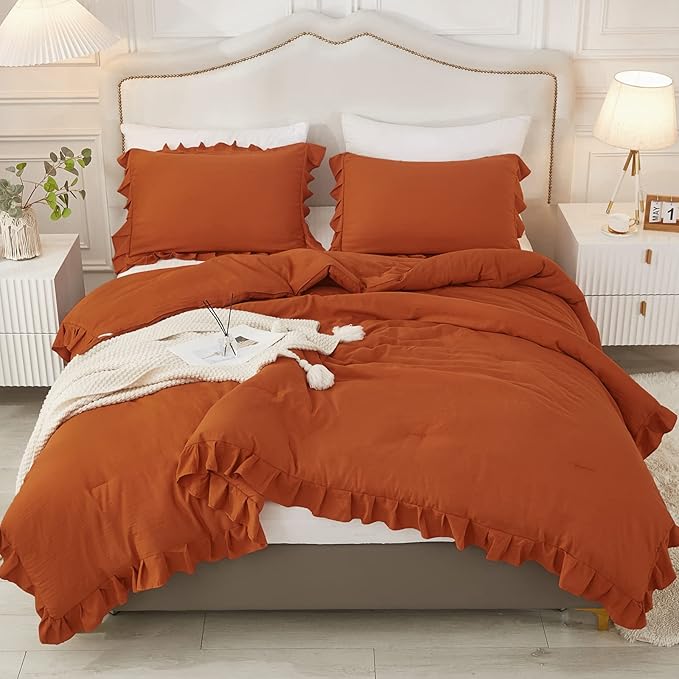 3 Pieces Solid Farmhouse Shabby Chic Bedding Comforters & Sets