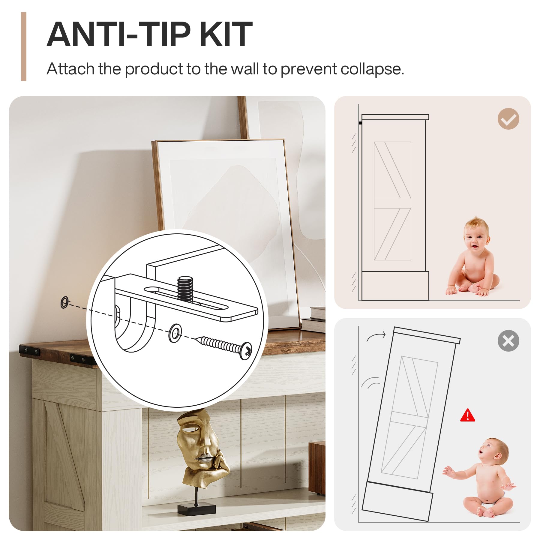 63" Farmhouse TV Stand for 70-Inch TV with Storage