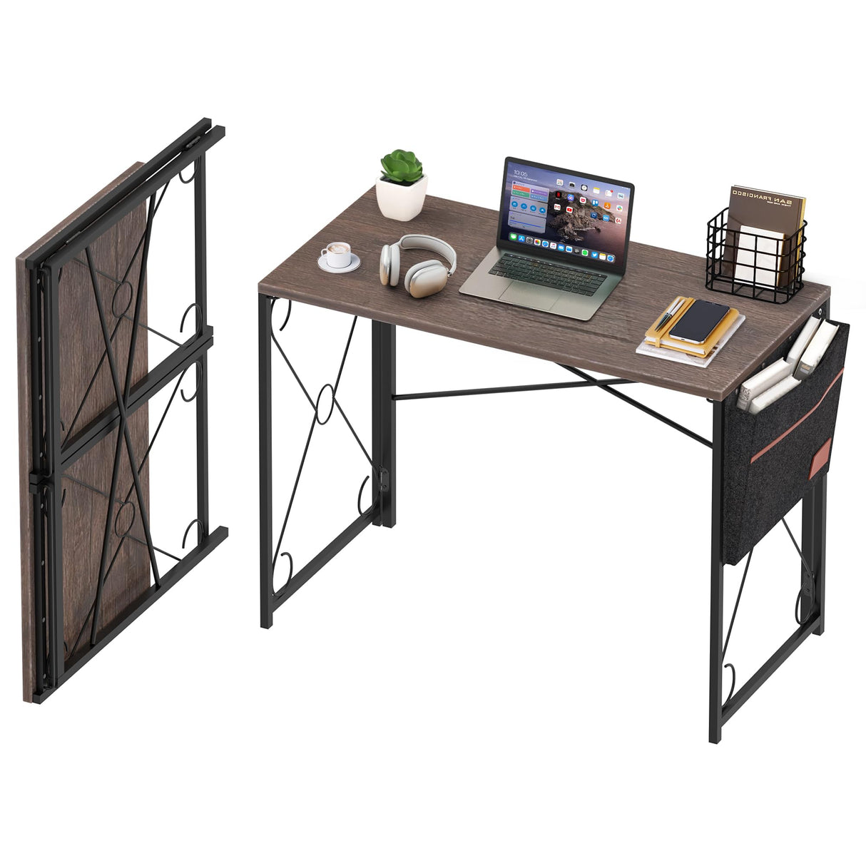 39 Inch Folding Desk Simple Assembly Desk, Writing Computer Desk for Home Office