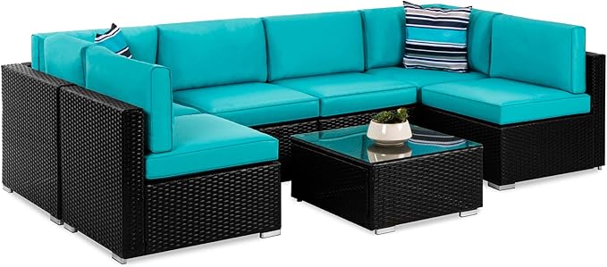 7-Piece Modular Outdoor Sectional Wicker Patio Conversation Set w/ 2 Pillows