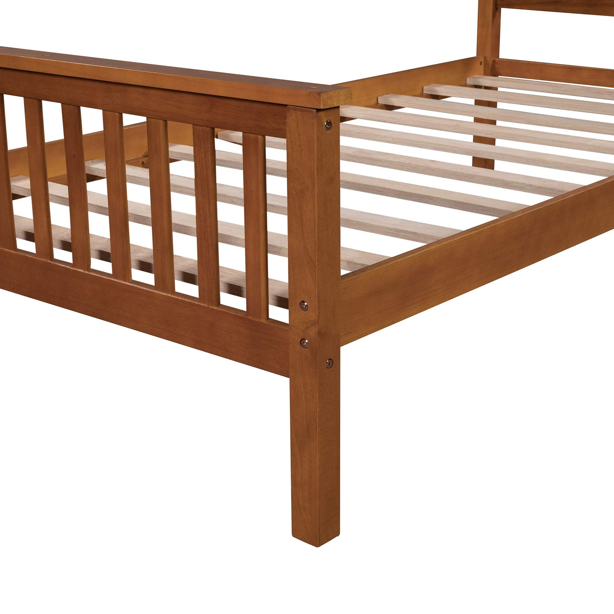 Twin Bed Frame with Headboard and Footboard - Oak Wood Platform