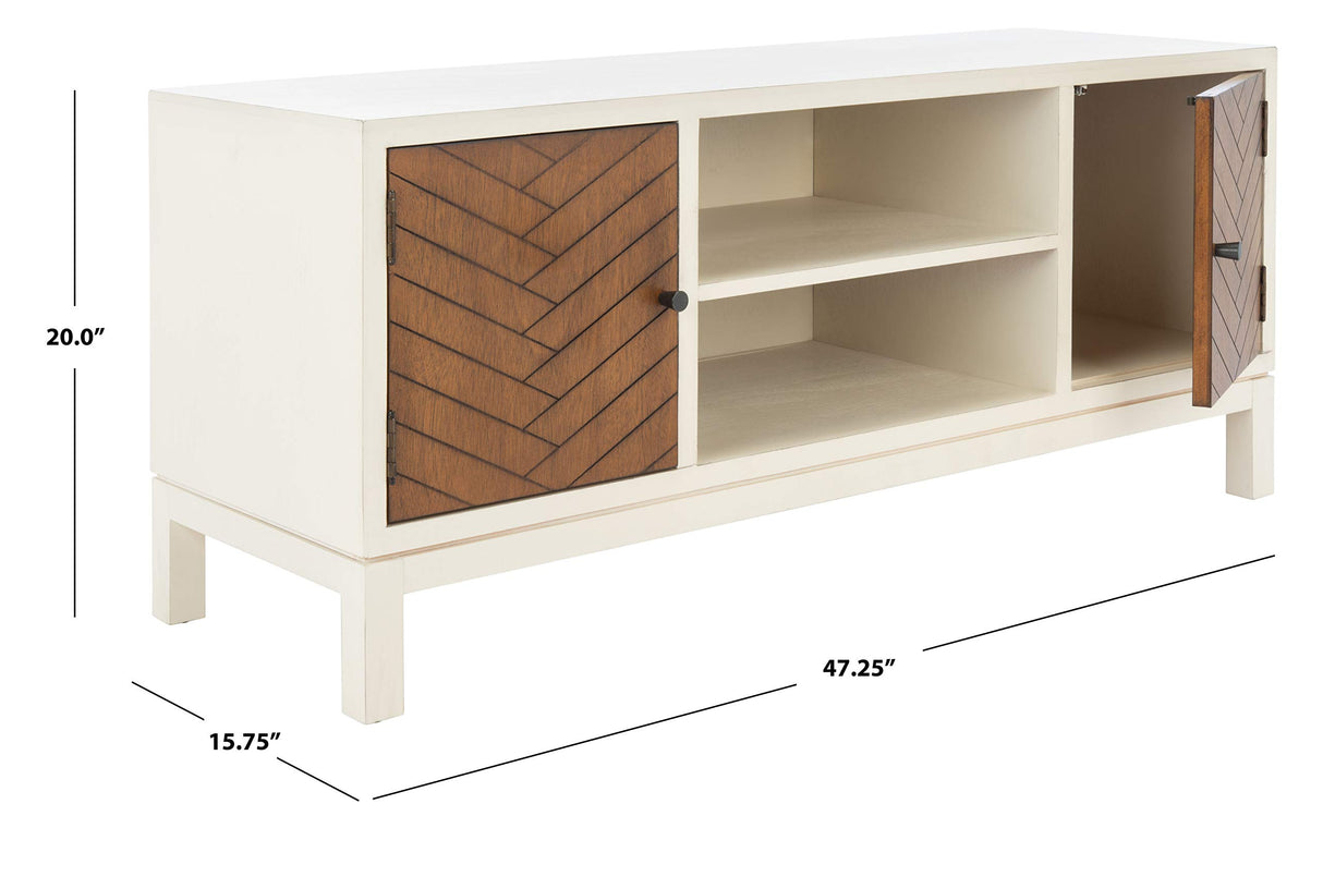 SAFAVIEH Home Collection Ajana Distressed White and Honey Brown 2-Door 1-Shelf Media 50-inch Flatscreen TV Stand