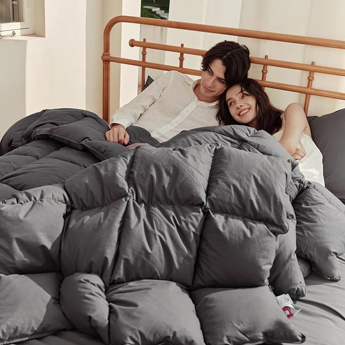 Feather Down Comforter King Size,All Season White Duvet Insert,Hotel Luxurious 100% Skin-Friendly Cotton Bed Comforter,Medium Warmth