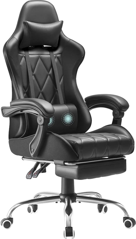 Gaming Chair, Computer Chair with Footrest and Massage Lumbar Support, Ergonomic