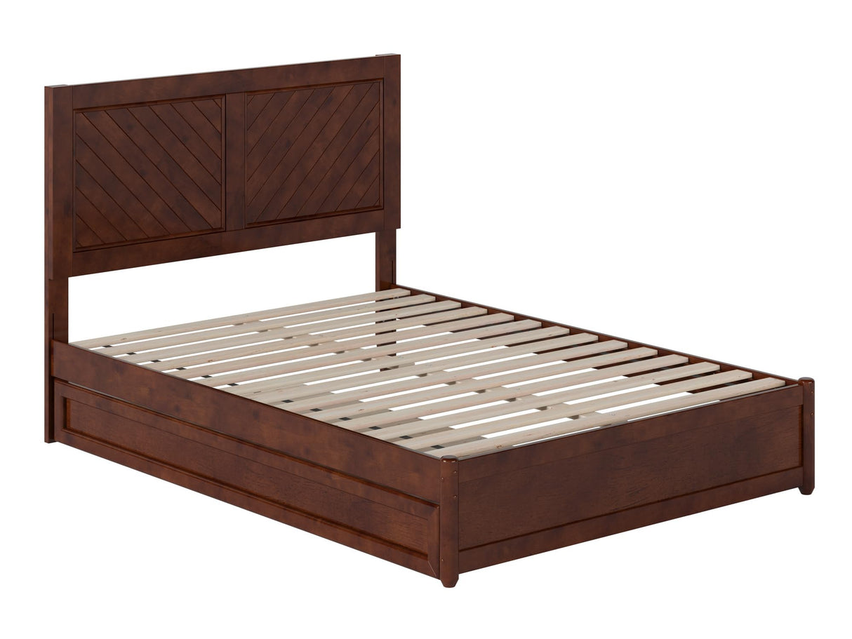 Clayton Full Platform Bed with Panel Footboard and Twin Trundle, Walnut