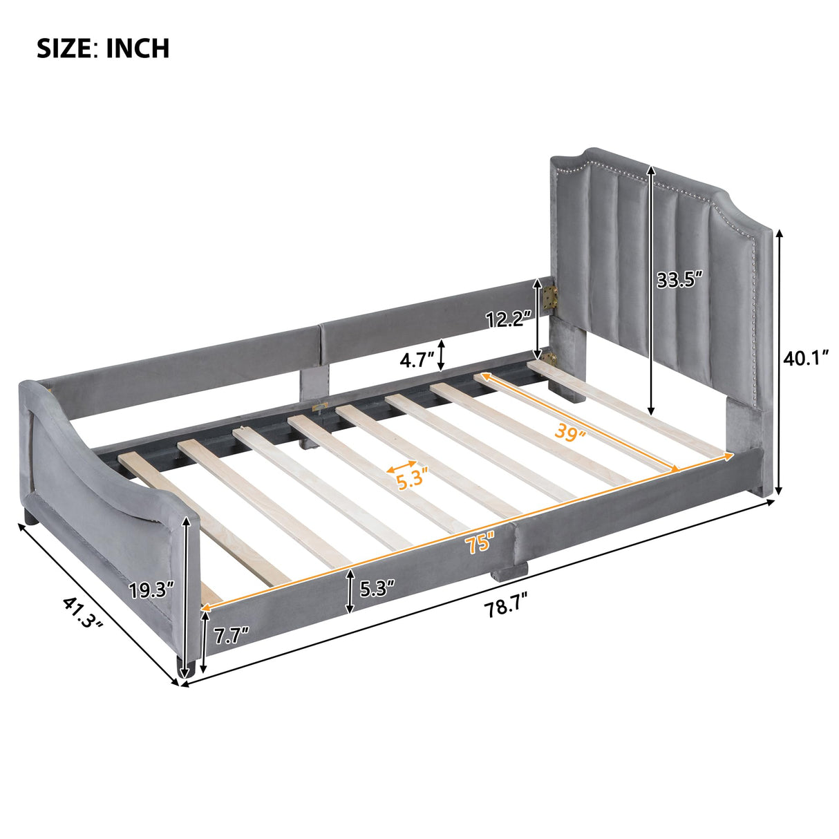 Twin Size Upholstered Bed with Belgrave Headboard, Low Platform Bed Frame