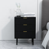 Fluted Black Nightstand 3 Drawers, 19" Small Bedroom 26" Tall Bedside Night Stand, Mid