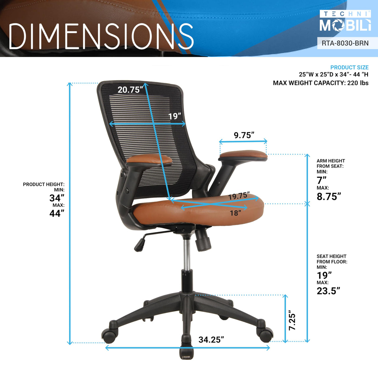 Ergonomic Mesh Office Chair - Height Adjustable Mid-Back Task Chair