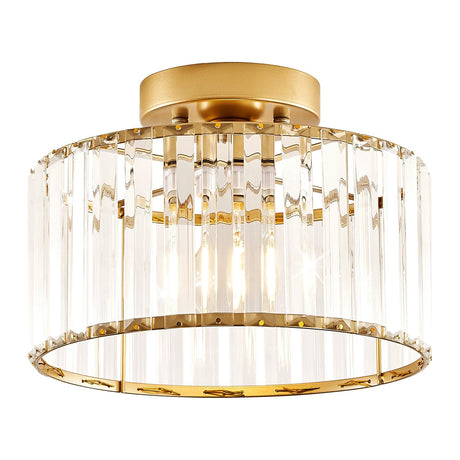 Modern Gold Semi Flush Mount Ceiling Light Crystal Hallway Light Fixture Metal Close