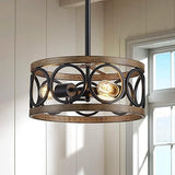 21.7'' Drum Chandelier, Rustic Pendant Lighting for Living Room