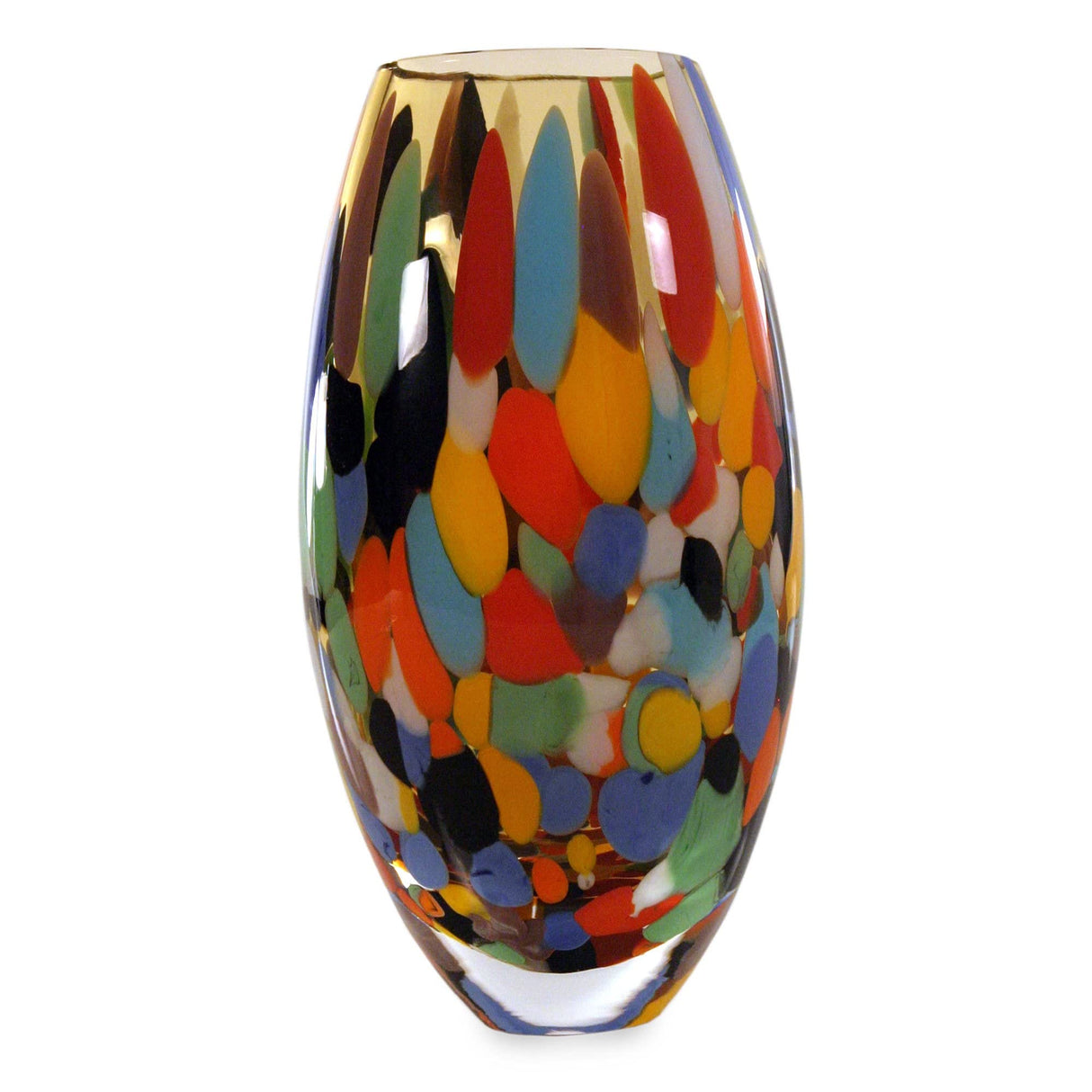 Multicolor Confetti Hand Blown Murano Style Art Glass Vase,