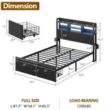 Full Size Bed Frame with LED Lights & Storage Drawers