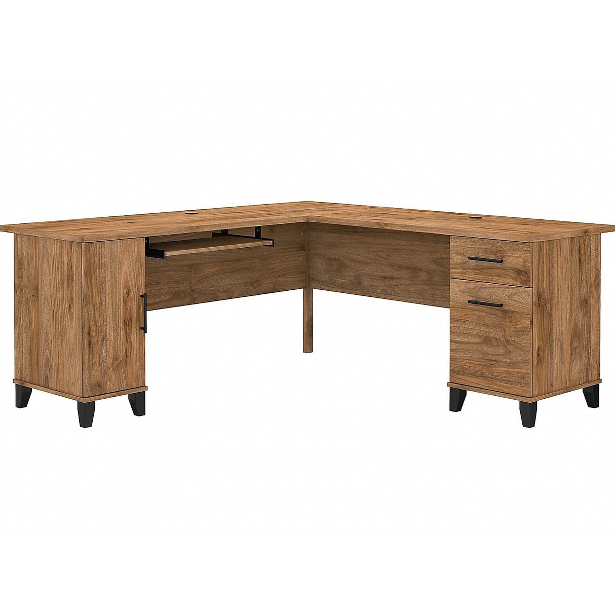 72W L Shaped Desk with Storage in Fresh Walnut