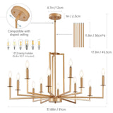 Modern Gold Farmhouse Chandelier, 12-Light Candle Dining Room Farmhouse Chandeliers,