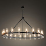 20-Light Large Gold Wagon Wheel Chandelier with Glass Shades