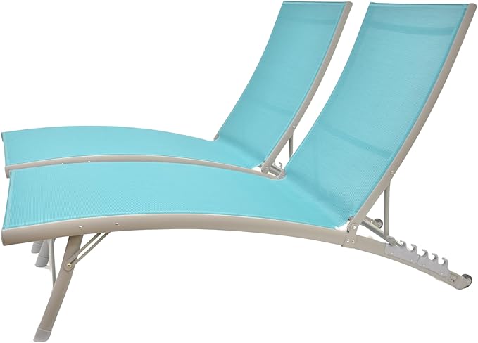 6 Position Aluminum Stackable Lounger Set with Wheels, Made with Premium Durable Outdoor Fabric