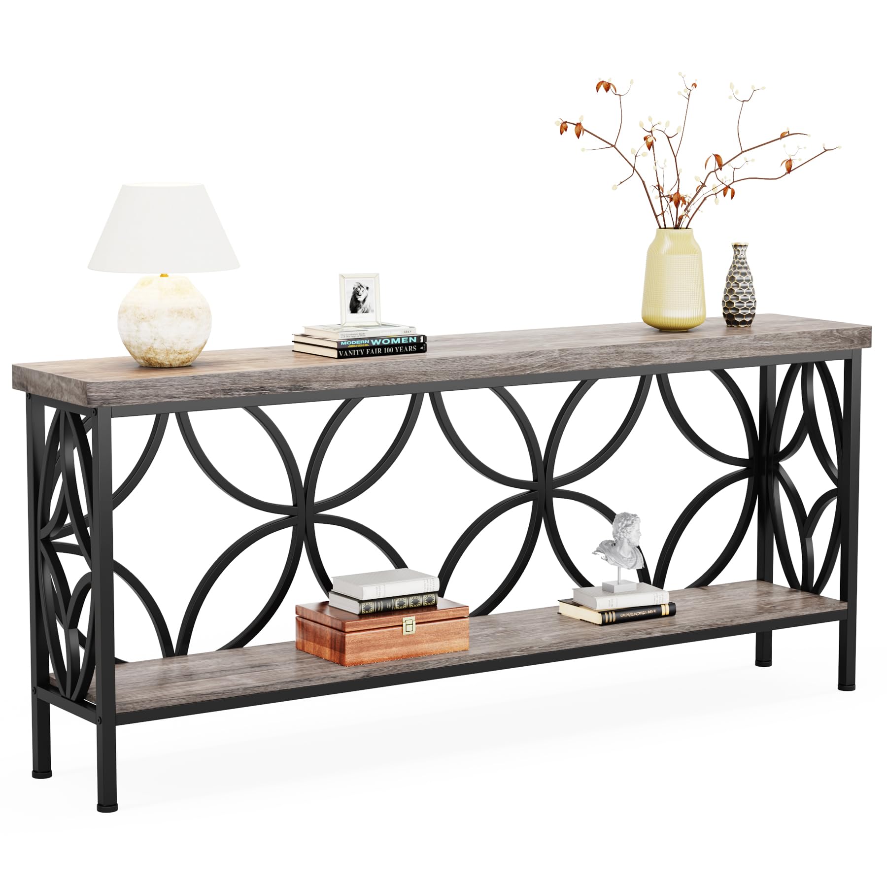 70.9" Industrial Console Table with Storage Shelves