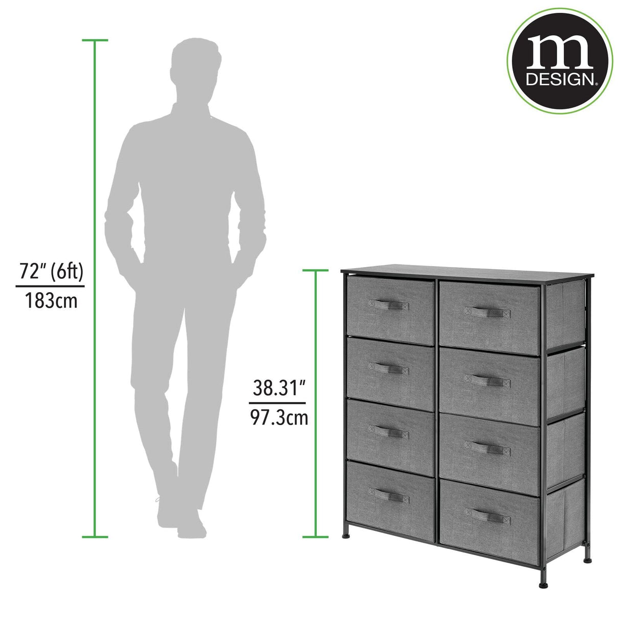 38.31" High Steel Frame/Wood Top Storage Dresser Furniture Unit with 8 Removable