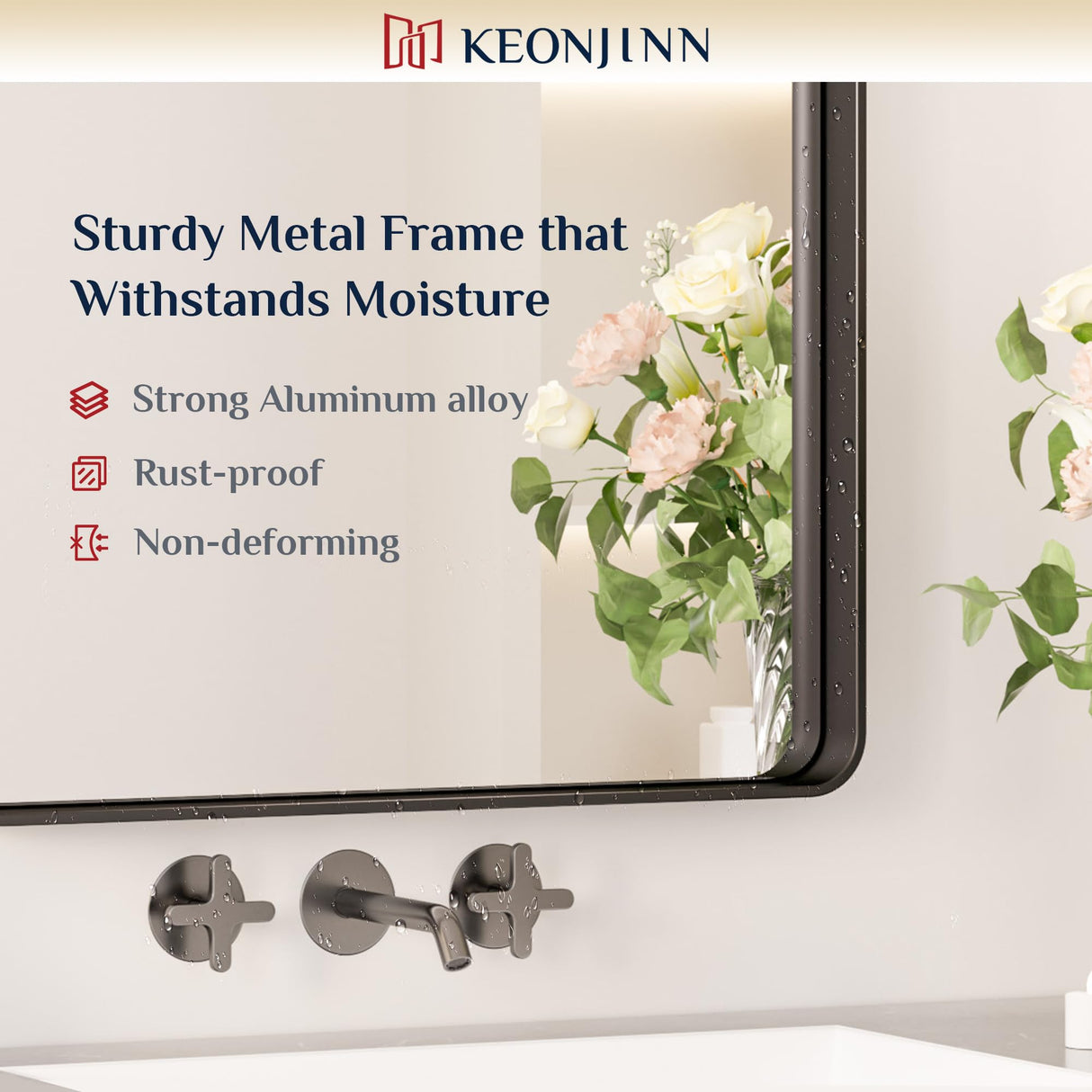 Keonjinn Black Bathroom Mirrors for Over Sink, 42 x 20 Inch Rounded Rectangle Bathroom Vanity Mirror, Matte Black Farmhouse Mirror for Wall, HD Tempered Glass, Seamless Aluminum Alloy Frame Mirror