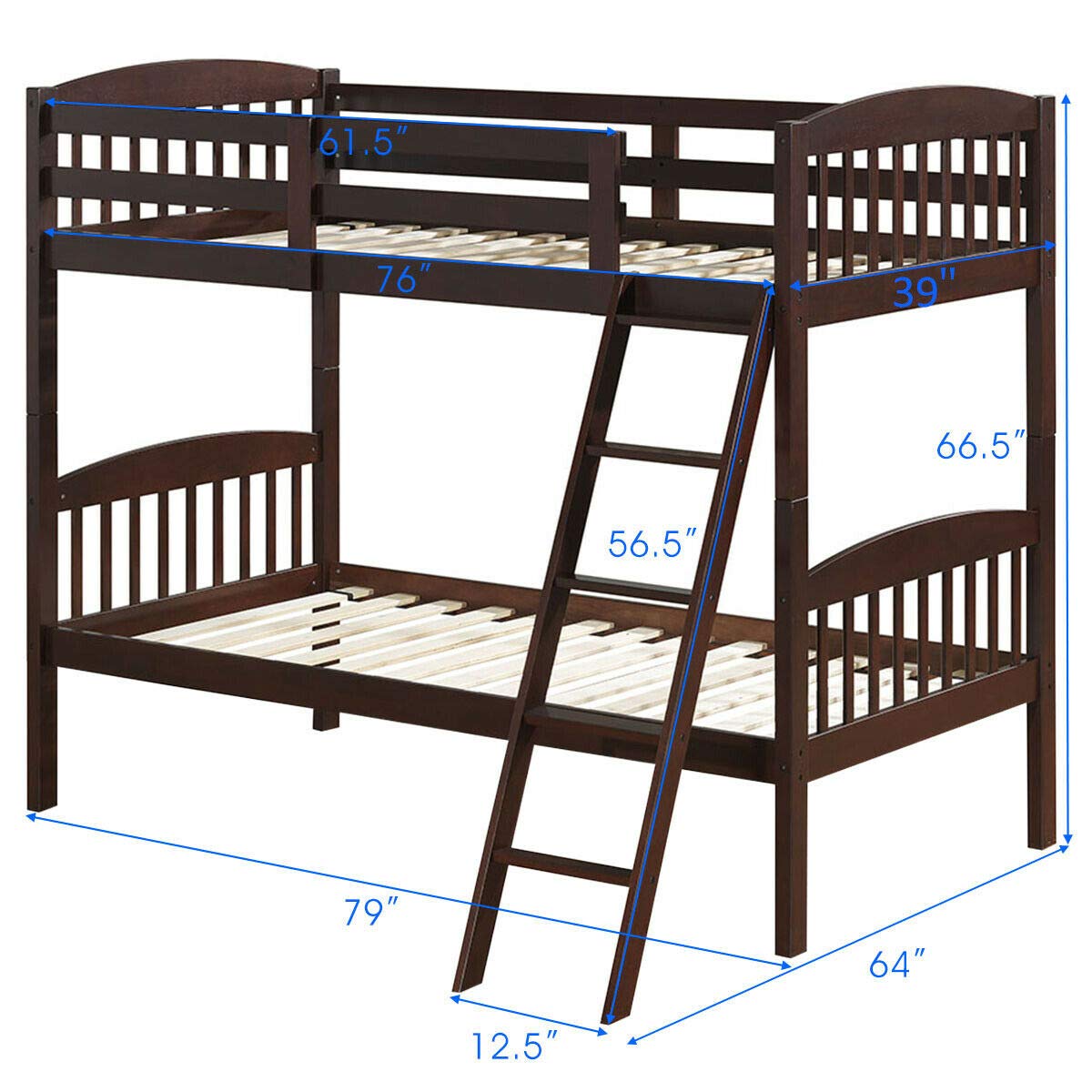 Twin Bunk Beds, Convertible Into Two Individual Solid Rubberwood Beds, Children Twin