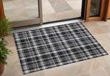 2' X 3' Black Gray and White Plaid Washable Non Skid Indoor Outdoor Area Rug
