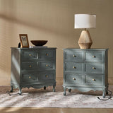 3-Drawer Nightstand with Charging Station, Drawer Organizer with Wood Legs