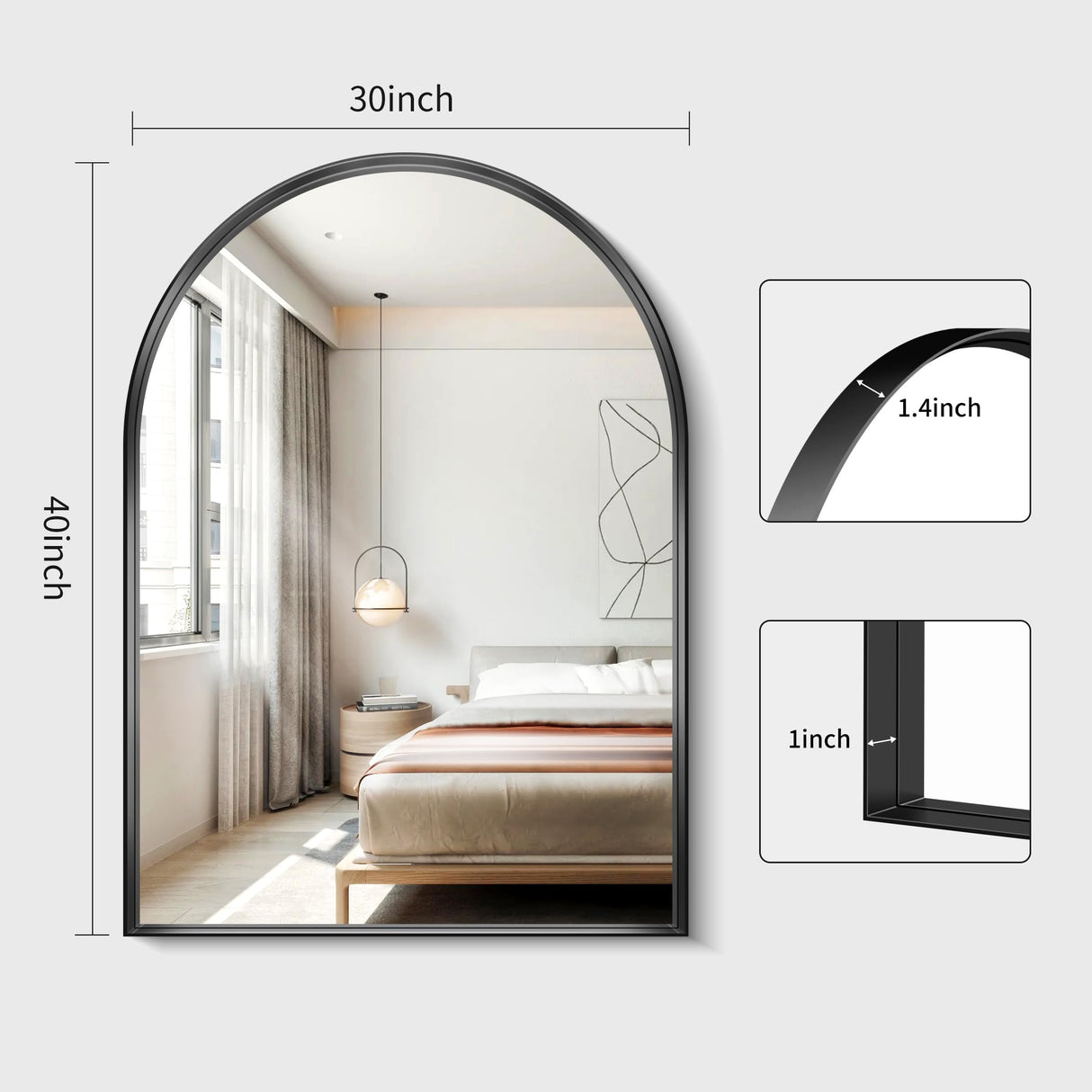 Arched Bathroom Mirror 30"x40", Black Arched Mirror with Deep Frame for Bathroom Over Sink, Wall Mirror with Aluminum Alloy Frame, Large Arched Mirror for Wall Bedroom Living Room Entryway Fireplace