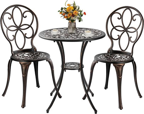 White Bistro Table and Chairs Set of 2, Cast Aluminum White Bistro Set Outdoor