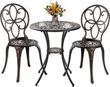 Outdoor Bistro Table and Chairs Set of 2 with Umbrella Hole, Cast Aluminum Bistro Set