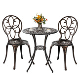 Outdoor Bistro Table and Chairs Set of 2 with Umbrella Hole, Cast Aluminum Bistro Set