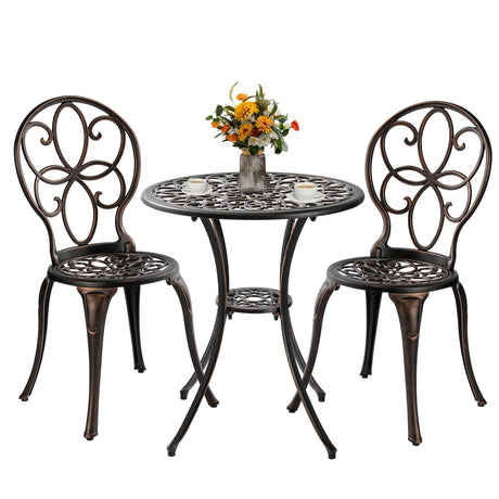 Outdoor Bistro Table and Chairs Set of 2 with Umbrella Hole, Cast Aluminum Bistro Set