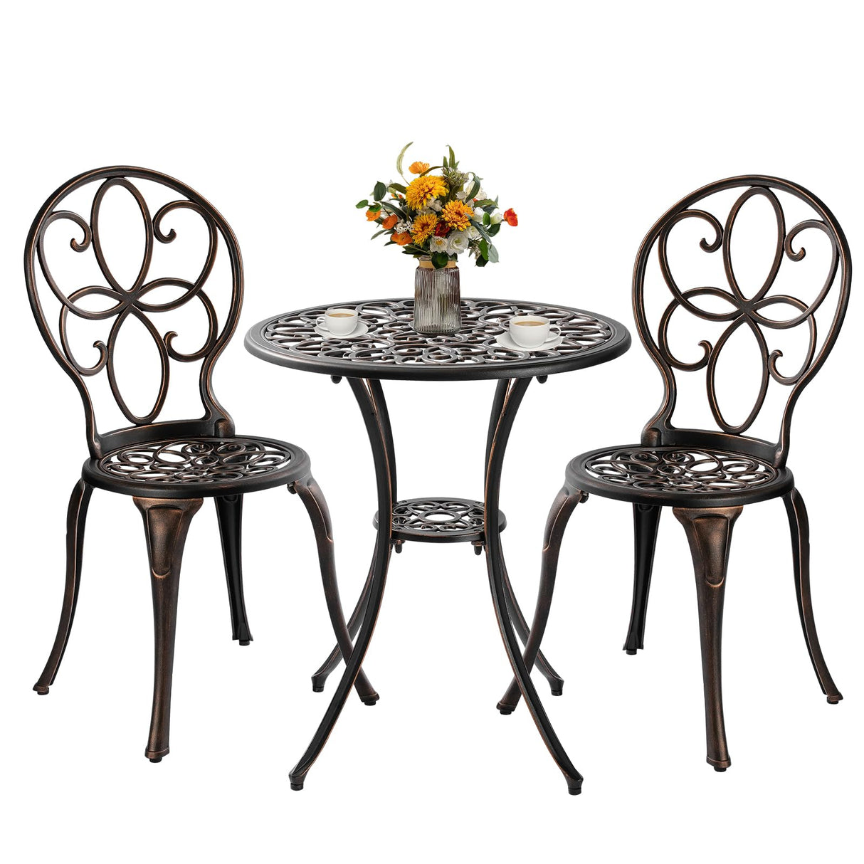 White Bistro Table and Chairs Set of 2, Cast Aluminum White Bistro Set Outdoor