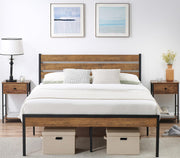 with Wood Headboard, Strong Wood Slats Support, Under Bed Storage, Noise-Free,