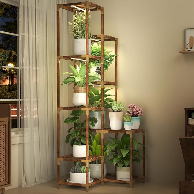Corner Plant Stand with Grow Lights, 14 Tier Tall Plant Shelf Indoor Outdoor